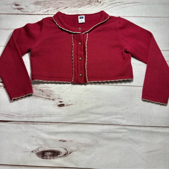 Janie and Jack Cropped Scalloped Cardigan, Cranberry (2T) - Picture 4 of 8